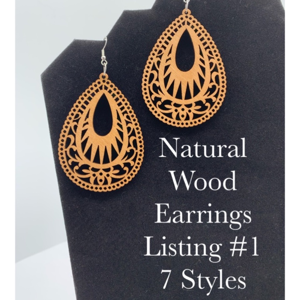 NWT Handmade Natural Wood Earrings in 7 Different Styles.